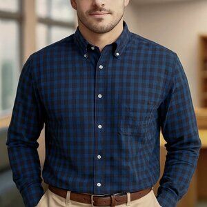 Saks Fifth Avenue Shirt Men’s XL Slim Fit Blue Black Check Long Sleeve Button Up